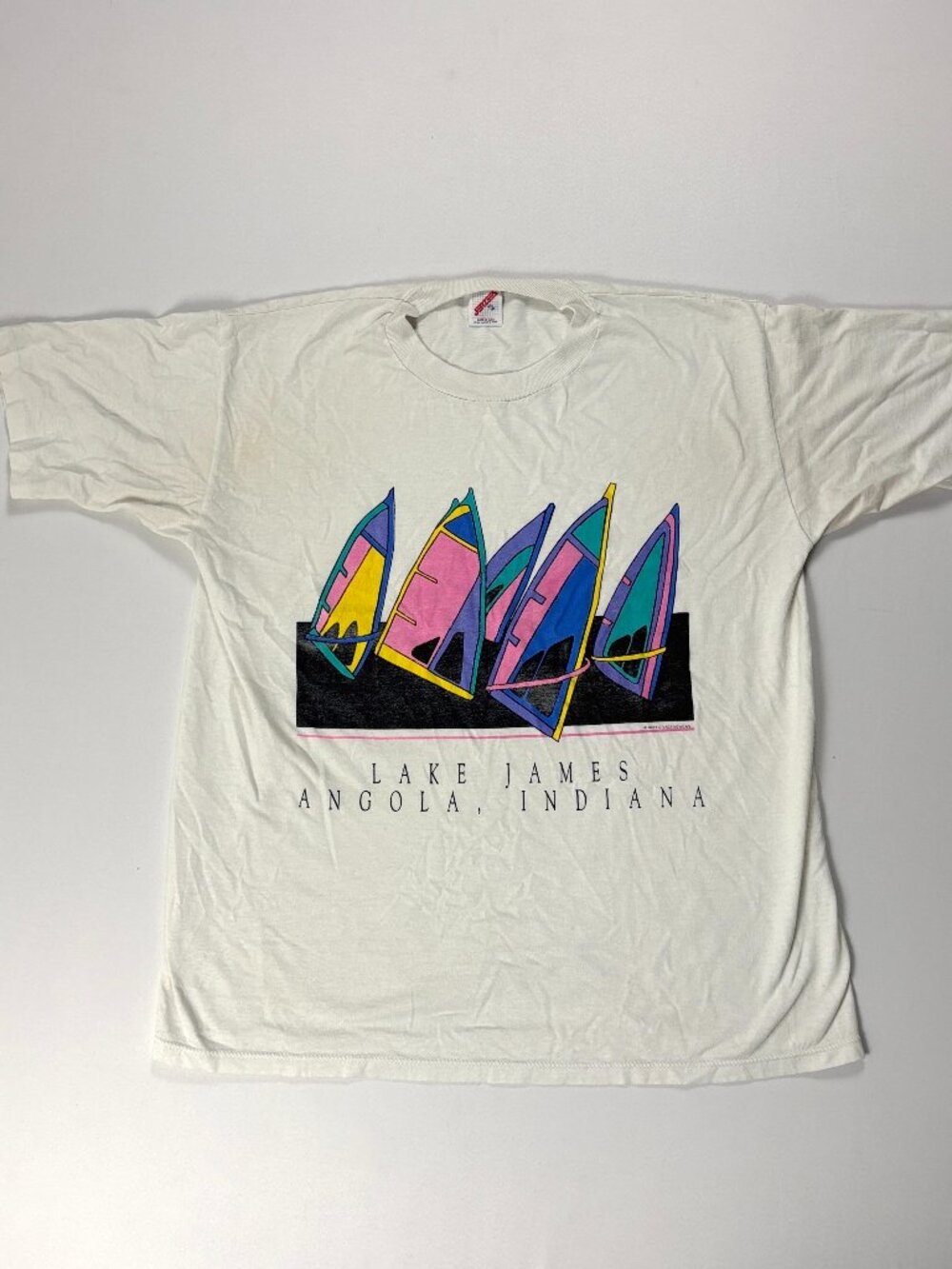 Vintage Lake James Angola Indiana T Shirt White Sz L/XL Sailboat USA